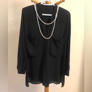 Black tunic style loose light blouse, size L